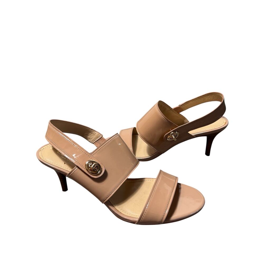 Coach Patent Leather 8 Nude Beige Marla Kitten Heel Sandals Career Office Siren
